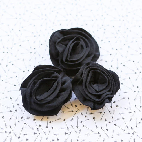 Black Rosette Fabric Flowers 3 Pieces